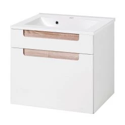 Giessbach Salle de bain Laris I - 3 éléments - Blanc brillant / Imitation chêne de Sonoma -Meubles de salle de bain Soldes 2022 badezimmerset laris i 3 teilig hochglanz weiss eiche sonoma dekor 341007