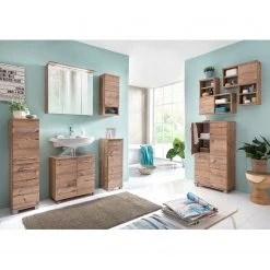 Schildmeyer Meuble sous vasque Welnezz - 2 portes - Imitation sapin argenté -Meubles de salle de bain Soldes 2022 badzimmer set wellnezz 5 teilig silberfichte dekor 3779268 3