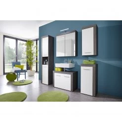 Trendteam Armoire à miroir Miami - Imitation chêne gris cendré -Meubles de salle de bain Soldes 2022 hochschrank miami weiss eiche grau dekor 4371864