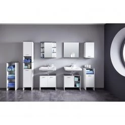 Trendteam Armoire de toilette San Diego - Blanc mat / Imitation chêne gris cendré -Meubles de salle de bain Soldes 2022 hochschrank san diego matt weiss rauchsilber dekor 5205860