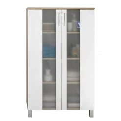 Trendteam Armoire midi Porto - Blanc / Imitation chêne brut de sciage