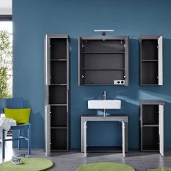 Trendteam Armoire à miroir Miami - Imitation chêne gris cendré -Meubles de salle de bain Soldes 2022 spiegelschrank miami eiche grau dekor 4371860