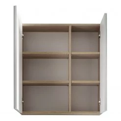 Trendteam Armoire de toilette Porto - Blanc / Imitation chêne brut de sciage -Meubles de salle de bain Soldes 2022 spiegelschrank porto weiss eiche saegerau dekor 5089112