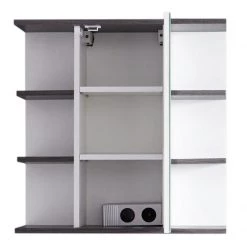 Trendteam Armoire de toilette San Diego - Blanc mat / Imitation chêne gris cendré -Meubles de salle de bain Soldes 2022 spiegelschrank san diego san diego matt weiss rauchsilber dekor 5205896