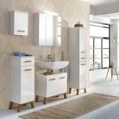 Schildmeyer Meuble sous vasque Venlo - Blanc brillant / Chêne -Meubles de salle de bain Soldes 2022 spiegelschrank venlo inkl beleuchtung hochglanz weiss 3709353