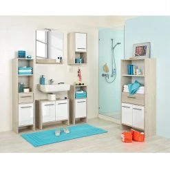Pelipal Armoire basse Quickset 350 - Imitation pin clair / Blanc -Meubles de salle de bain Soldes 2022 unterschrank jan pinie hell dekor hochglanz weiss 4180400