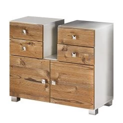 Schildmeyer Meuble sous vasque Montreal - 4 tiroirs - Blanc brillant / Imitation pin argenté