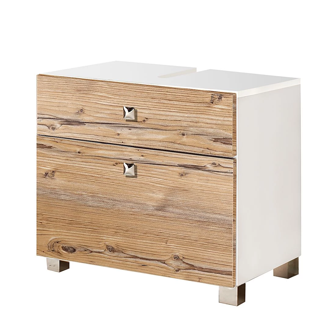 Schildmeyer Meuble sous vasque Montreal - 2 tiroirs - Blanc brillant / Imitation pin argenté 3 Schildmeyer Meuble sous vasque Montreal - 2 tiroirs - Blanc brillant / Imitation pin argenté