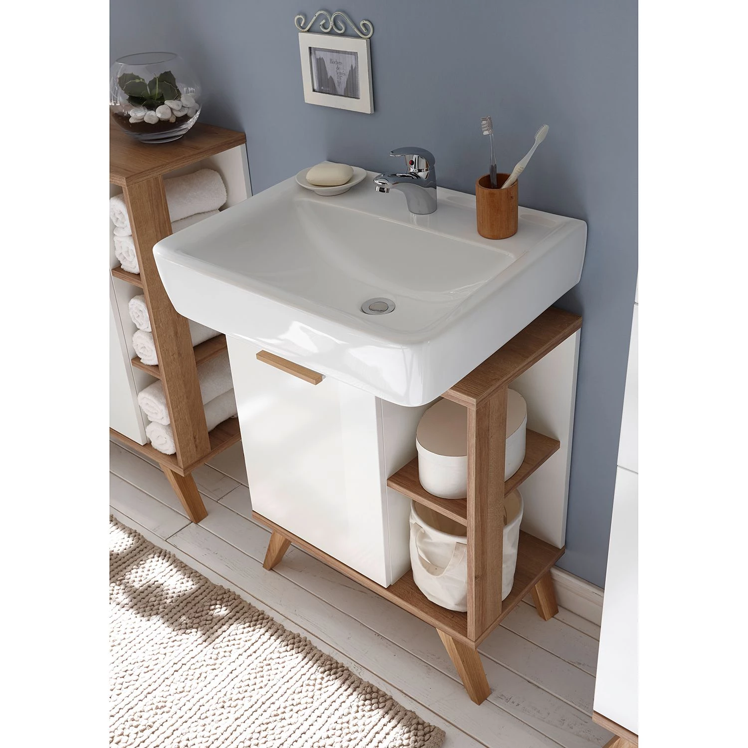 Pelipal Meuble sous-vasque Quickset 923 - Blanc / Imitation chêne Riviera 4 Pelipal Meuble sous-vasque Quickset 923 - Blanc / Imitation chêne Riviera – Image 2