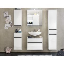 Trendteam Armoire suspendue Sol - Blanc brillant / Blanc -Meubles de salle de bain Soldes 2022 waschbeckenunterschrank sol ii hochglanz weiss weiss 5080400